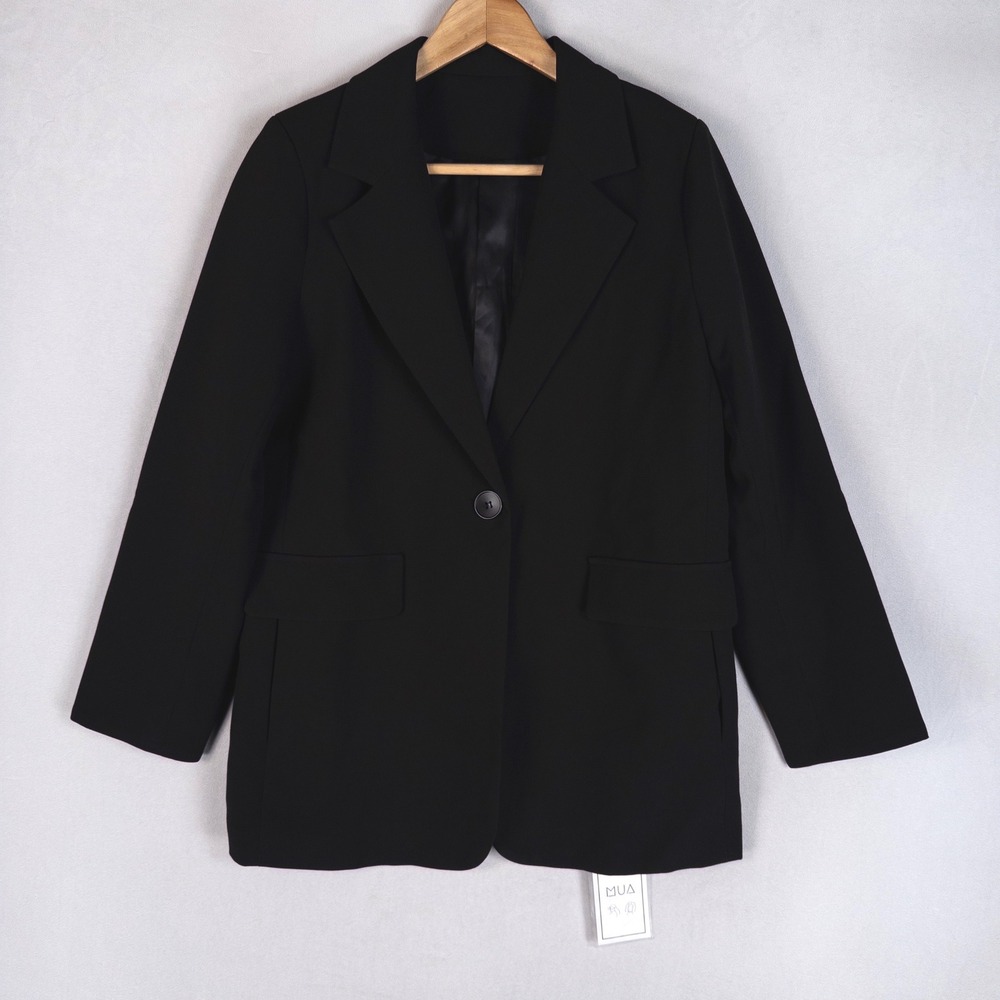 MUA Womens Blazer Small Black Single Button Professional Structured Longline New
